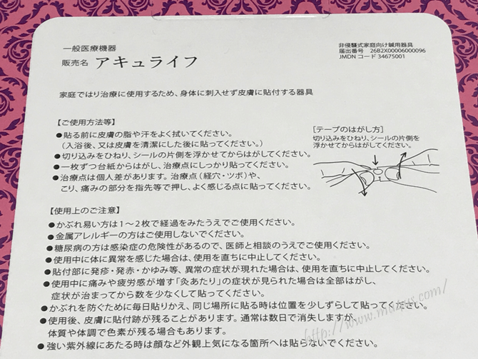 アキュライフの外箱裏の拡大図